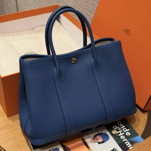 Hermes Garden Party 30 Bag Handmade In Negonda Calfskin Leather Silver Hardware 73 Bluesaphir - Image 3