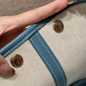 Hermes Garden Party 30 Bag Handmade In Vache Country Calfskin Leather Silver Hardware 75 Blue Jean - Image 11