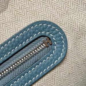 Hermes Garden Party 30 Bag Handmade In Vache Country Calfskin Leather Silver Hardware 75 Blue Jean - Image 9
