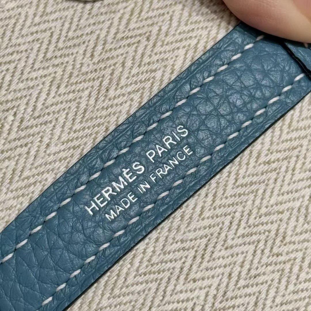 Hermes Garden Party 30 Bag Handmade In Vache Country Calfskin Leather Silver Hardware 75 Blue Jean - Image 8