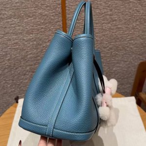 Hermes Garden Party 30 Bag Handmade In Vache Country Calfskin Leather Silver Hardware 75 Blue Jean - Image 4