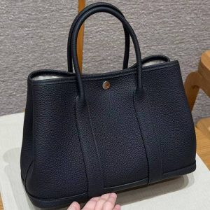 Hermes Garden Party 30 Bag Handmade In Negonda Calfskin Leather Silver Hardware 76 Bleu Indigo