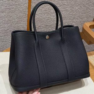 Hermes Garden Party 30 Bag Handmade In Negonda Calfskin Leather Silver Hardware 76 Bleu Indigo - Image 2