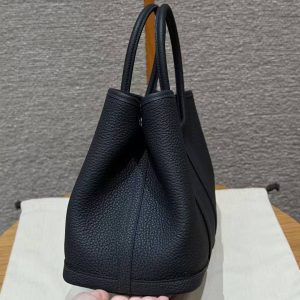 Hermes Garden Party 30 Bag Handmade In Negonda Calfskin Leather Silver Hardware 76 Bleu Indigo - Image 19