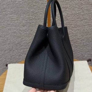 Hermes Garden Party 30 Bag Handmade In Negonda Calfskin Leather Silver Hardware 76 Bleu Indigo - Image 18