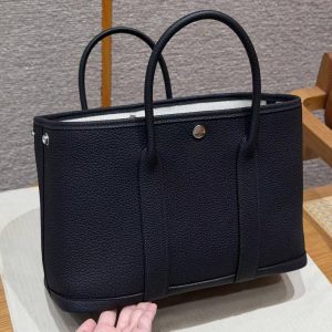 Hermes Garden Party 30 Bag Handmade In Negonda Calfskin Leather Silver Hardware 76 Bleu Indigo - Image 12