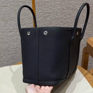 Hermes Garden Party 30 Bag Handmade In Negonda Calfskin Leather Silver Hardware 76 Bleu Indigo - Image 11