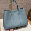 Hermes Garden Party 30 Bag Handmade In Negonda Calfskin Leather Silver Hardware 7G Ciel