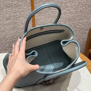 Hermes Garden Party 30 Bag Handmade In Negonda Calfskin Leather Silver Hardware 7G Ciel - Image 14
