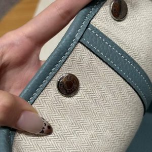 Hermes Garden Party 30 Bag Handmade In Negonda Calfskin Leather Silver Hardware 7G Ciel - Image 8