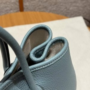 Hermes Garden Party 30 Bag Handmade In Negonda Calfskin Leather Silver Hardware 7G Ciel - Image 6