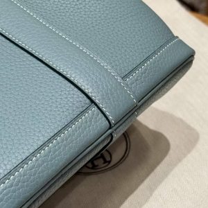 Hermes Garden Party 30 Bag Handmade In Negonda Calfskin Leather Silver Hardware 7G Ciel - Image 5