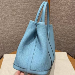 Hermes Garden Party 30 Bag Handmade In Negonda Calfskin Leather Silver Hardware 7N Celeste - Image 18