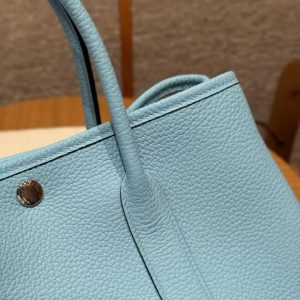 Hermes Garden Party 30 Bag Handmade In Negonda Calfskin Leather Silver Hardware 7N Celeste - Image 7