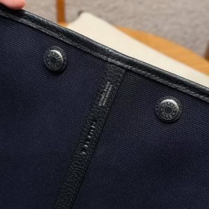 Hermes Garden Party 30 Bag Handmade In Negonda Calfskin Leather And Canvas Silver Hardware 7U Blue Navy Noir - Image 12