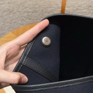 Hermes Garden Party 30 Bag Handmade In Negonda Calfskin Leather And Canvas Silver Hardware 7U Blue Navy Noir - Image 3