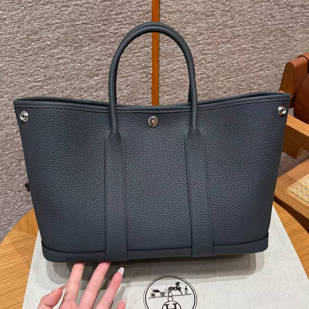 Hermes Garden Party 30 Bag Handmade In Vache Country Calfskin Leather Silver Hardware 85 Ardoise - Image 2