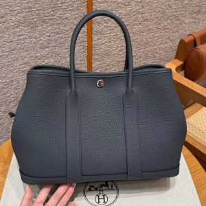 Hermes Garden Party 30 Bag Handmade In Vache Country Calfskin Leather Silver Hardware 85 Ardoise - Image 19