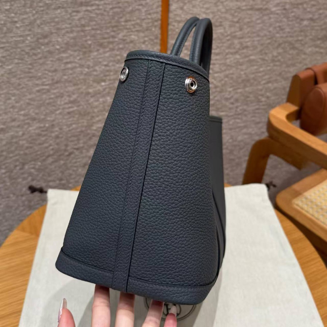 Hermes Garden Party 30 Bag Handmade In Vache Country Calfskin Leather Silver Hardware 85 Ardoise - Image 18