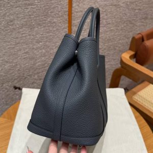 Hermes Garden Party 30 Bag Handmade In Vache Country Calfskin Leather Silver Hardware 85 Ardoise - Image 15