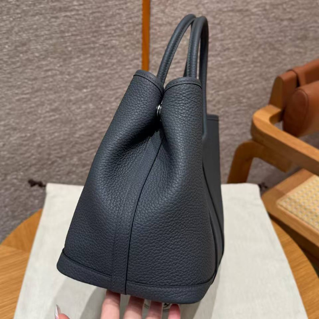 Hermes Garden Party 30 Bag Handmade In Vache Country Calfskin Leather Silver Hardware 85 Ardoise - Image 15