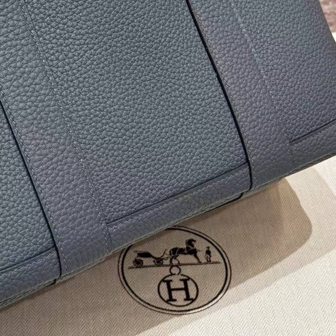 Hermes Garden Party 30 Bag Handmade In Vache Country Calfskin Leather Silver Hardware 85 Ardoise - Image 12