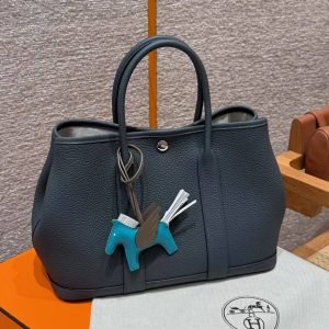 Hermes Garden Party 30 Bag Handmade In Vache Country Calfskin Leather Silver Hardware 85 Ardoise