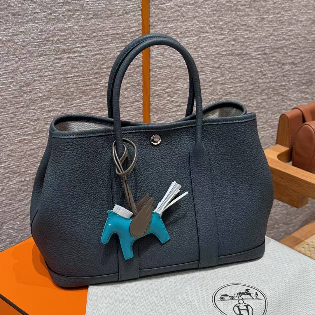 Hermes Garden Party 30 Bag Handmade In Vache Country Calfskin Leather Silver Hardware 85 Ardoise