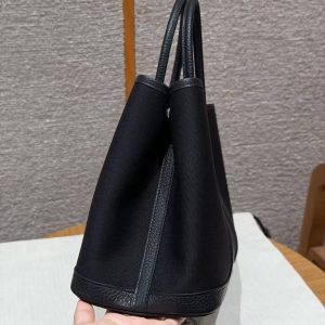 Hermes Garden Party 30 Bag Handmade In Negonda Calfskin Leather And Canvas Silver Hardware 89 Noir - Image 15