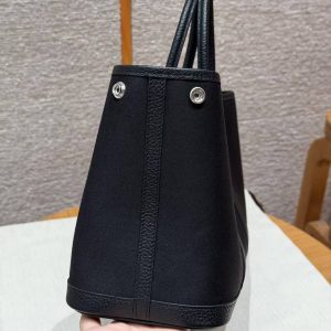Hermes Garden Party 30 Bag Handmade In Negonda Calfskin Leather And Canvas Silver Hardware 89 Noir - Image 6