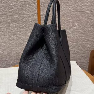 Hermes Garden Party 30 Bag Handmade In Negonda Calfskin Leather Silver Hardware 89 Noir - Image 18