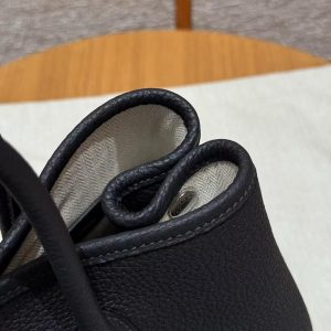 Hermes Garden Party 30 Bag Handmade In Negonda Calfskin Leather Silver Hardware 89 Noir - Image 11