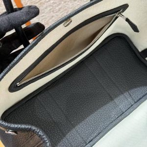 Hermes Garden Party 30 Bag Handmade In Negonda Calfskin Leather Silver Hardware 89 Noir - Image 5