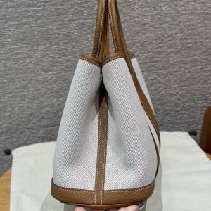 Hermes Garden Party 30 Bag Handmade In Negonda Calfskin Leather And Canvas Silver Hardware 8L Beton 37 Gold - Image 2