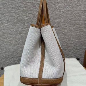 Hermes Garden Party 30 Bag Handmade In Negonda Calfskin Leather And Canvas Silver Hardware 8L Beton 37 Gold - Image 18
