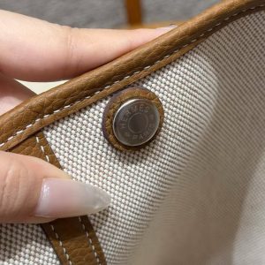 Hermes Garden Party 30 Bag Handmade In Negonda Calfskin Leather And Canvas Silver Hardware 8L Beton 37 Gold - Image 14