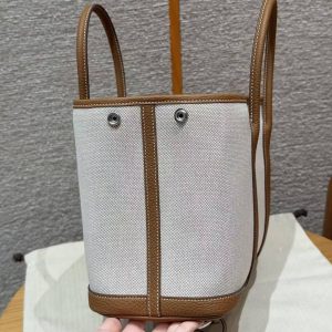 Hermes Garden Party 30 Bag Handmade In Negonda Calfskin Leather And Canvas Silver Hardware 8L Beton 37 Gold - Image 11