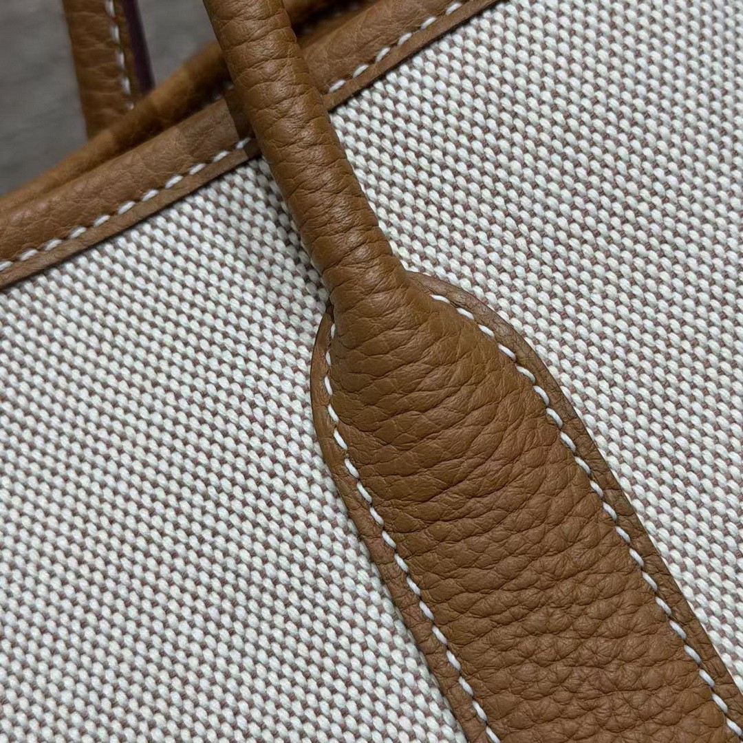 Hermes Garden Party 30 Bag Handmade In Negonda Calfskin Leather And Canvas Silver Hardware 8L Beton 37 Gold - Image 10