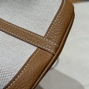 Hermes Garden Party 30 Bag Handmade In Negonda Calfskin Leather And Canvas Silver Hardware 8L Beton 37 Gold - Image 7