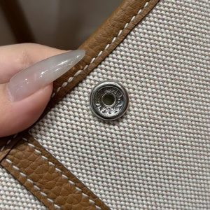 Hermes Garden Party 30 Bag Handmade In Negonda Calfskin Leather And Canvas Silver Hardware 8L Beton 37 Gold - Image 5