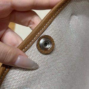 Hermes Garden Party 30 Bag Handmade In Negonda Calfskin Leather And Canvas Silver Hardware 8L Beton 37 Gold - Image 4