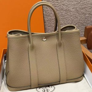 Hermes Garden Party 30 Bag Handmade In Negonda Calfskin Leather Silver Hardware 8Q Beige Marfa - Image 15