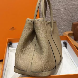 Hermes Garden Party 30 Bag Handmade In Negonda Calfskin Leather Silver Hardware 8Q Beige Marfa - Image 14