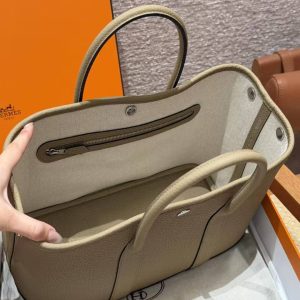 Hermes Garden Party 30 Bag Handmade In Negonda Calfskin Leather Silver Hardware 8Q Beige Marfa - Image 12