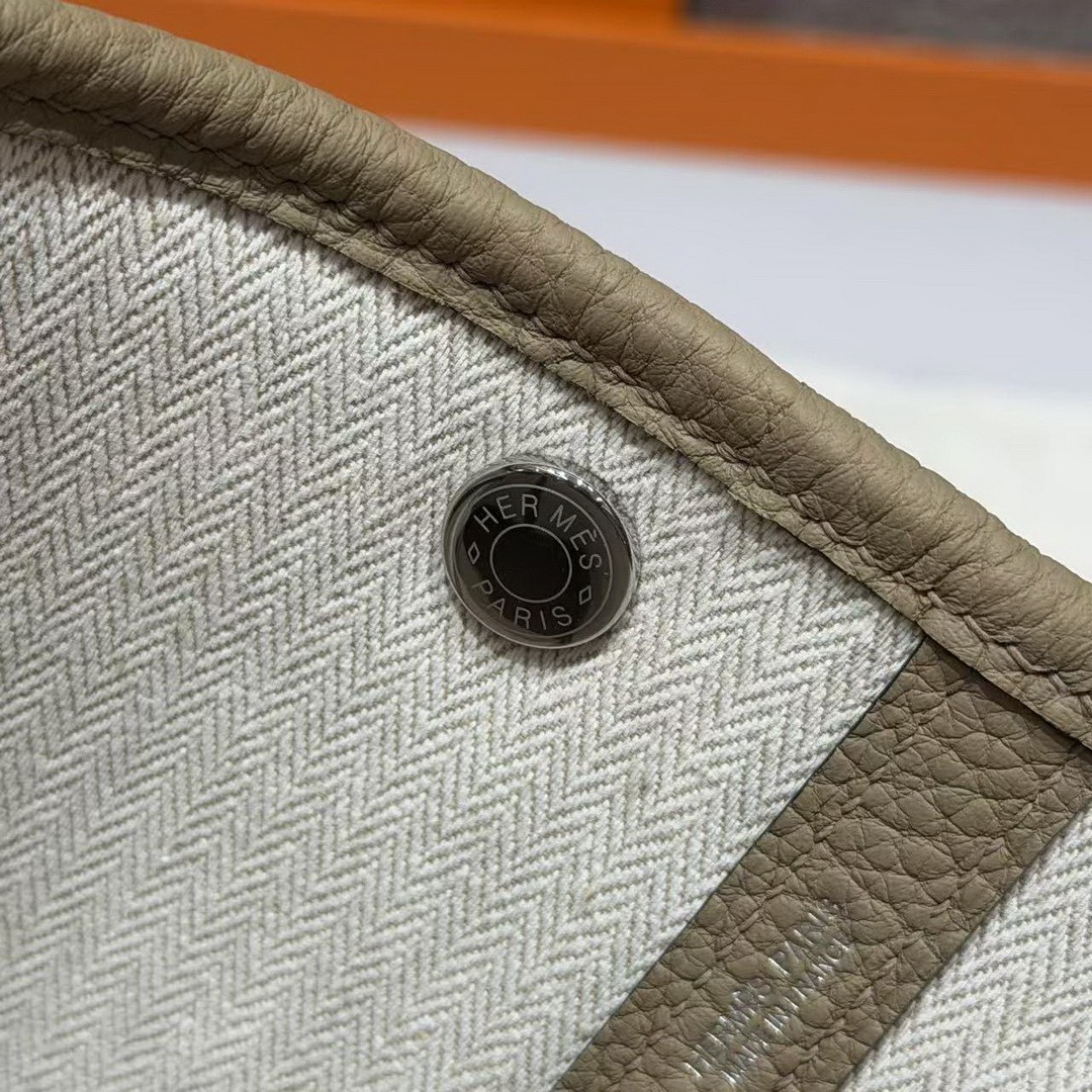 Hermes Garden Party 30 Bag Handmade In Negonda Calfskin Leather Silver Hardware 8Q Beige Marfa - Image 8