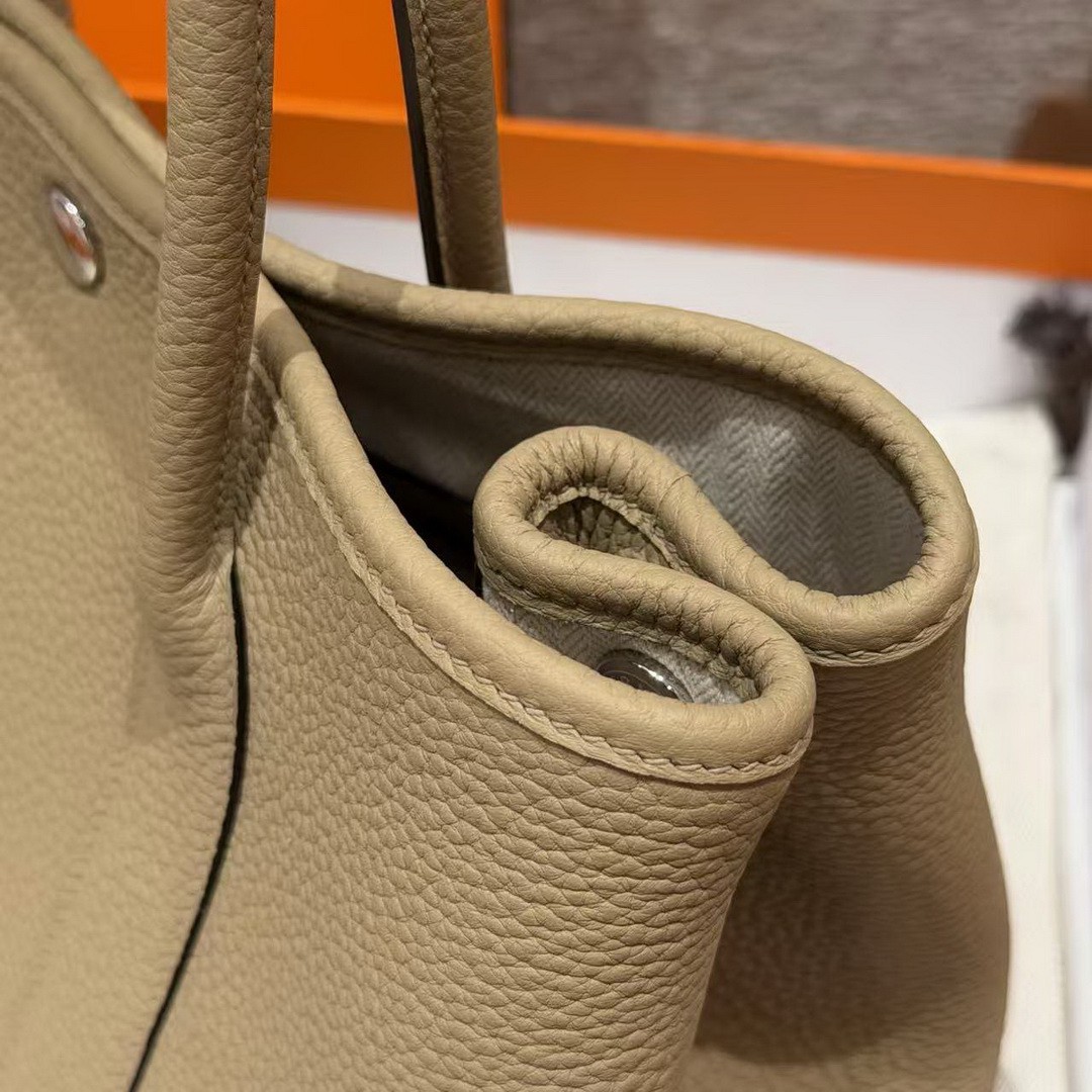 Hermes Garden Party 30 Bag Handmade In Negonda Calfskin Leather Silver Hardware 8Q Beige Marfa - Image 3