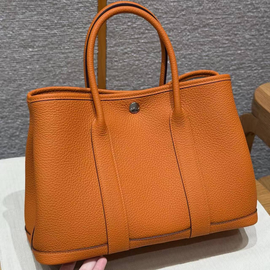 Hermes Garden Party 30 Bag Handmade In Vache Country Calfskin Leather Silver Hardware 93 Orange