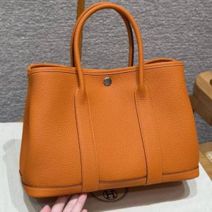 Hermes Garden Party 30 Bag Handmade In Vache Country Calfskin Leather Silver Hardware 93 Orange - Image 2