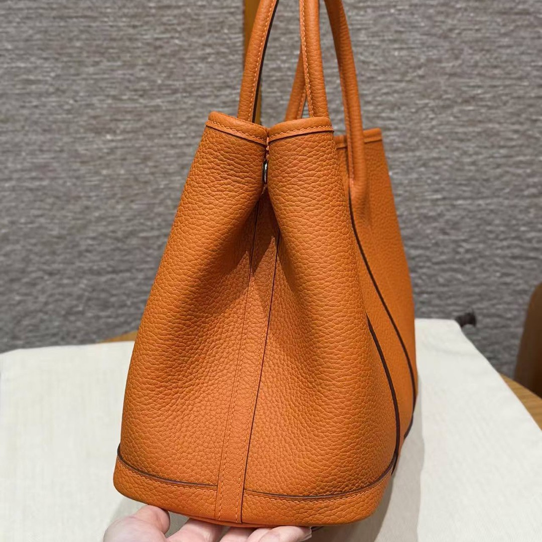 Hermes Garden Party 30 Bag Handmade In Vache Country Calfskin Leather Silver Hardware 93 Orange - Image 21