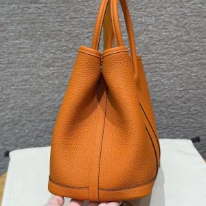Hermes Garden Party 30 Bag Handmade In Vache Country Calfskin Leather Silver Hardware 93 Orange - Image 20